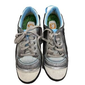 Cushe Women's Boutique Leather Walking Casual Sneakers Metallic/Lt. Blue/Gray 7